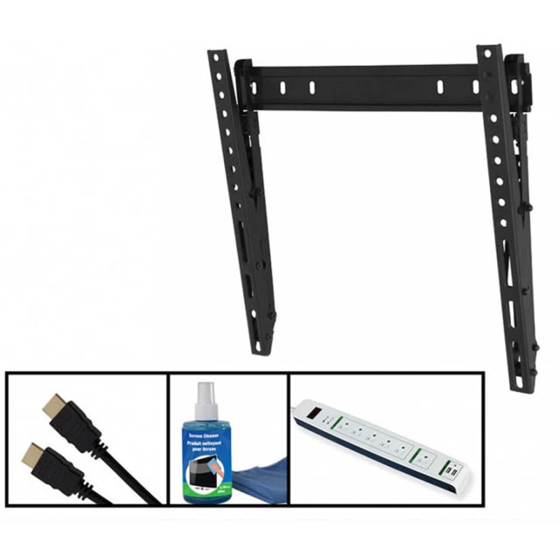 AVL401KIT-E – TV WALLMOUNT 26-55IN TILT 88LB W/POWERBAR 2XHDMI SCREEN CLEANER