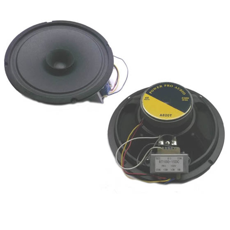 A820T – SPEAKER CEILING WALL MOUNT 8IN 60WATT 8R 13IN GRL ROUND W/TXFR