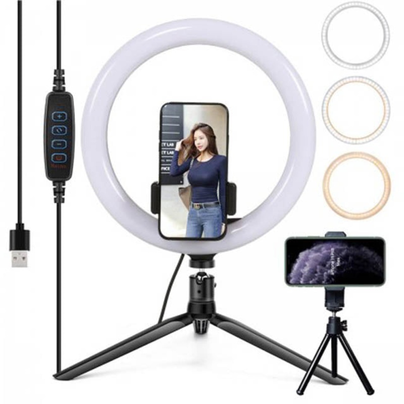 03663 – SELFIE RING LIGHT 10IN WITH 2 PHONE HOLDERS AND 2 TRIPOD STANDS
