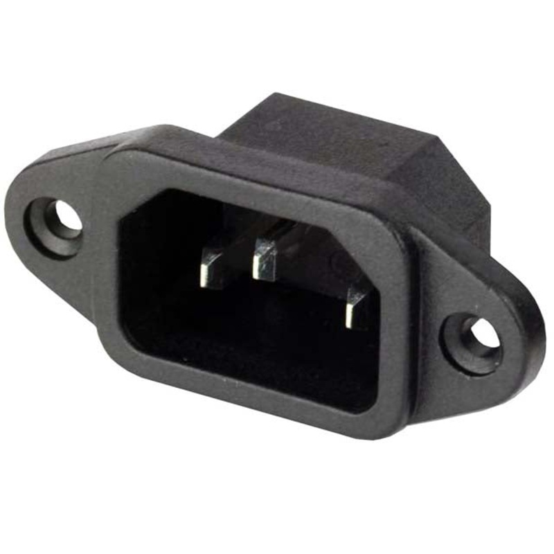 0707-1 – AC PLUG 3POS 10A 250V W/FLANGE PLAS BLK