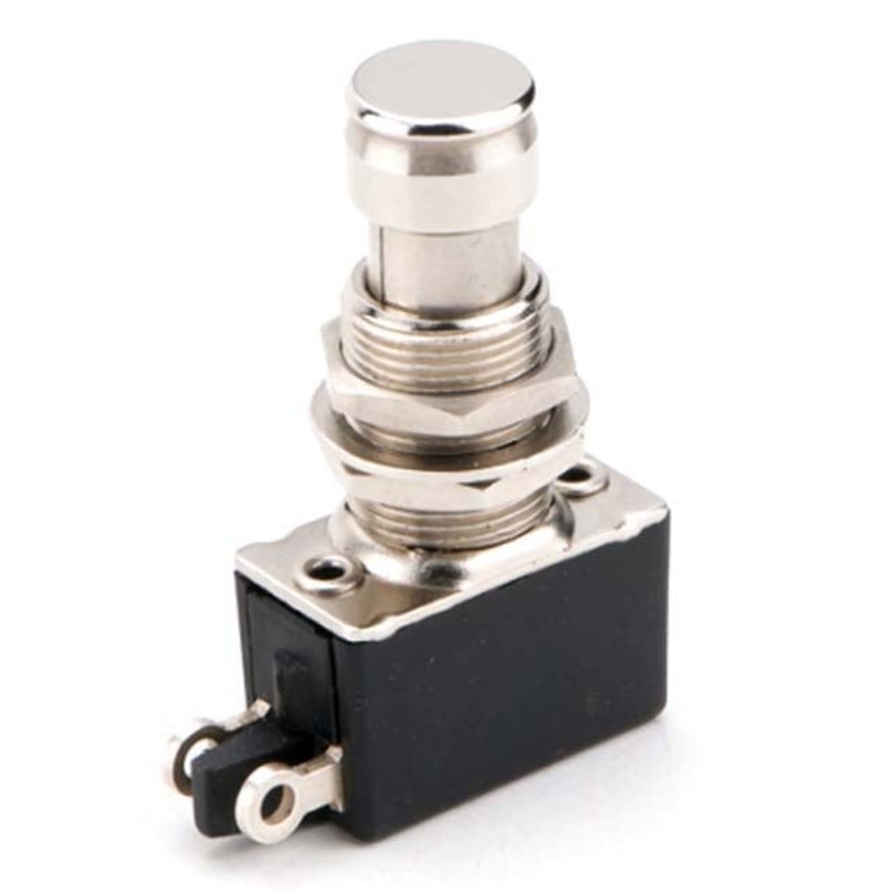 P-4010 – PUSH SWITCH LATCH 1P1T NO THR SOL 12MM METAL 2A 250V