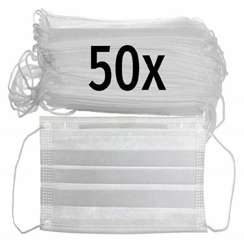 TZSJ-409-50 – FACE MASK DISPOSABLE W/EARLOOP 3-PLY WHITE (50 pcs/pkg)