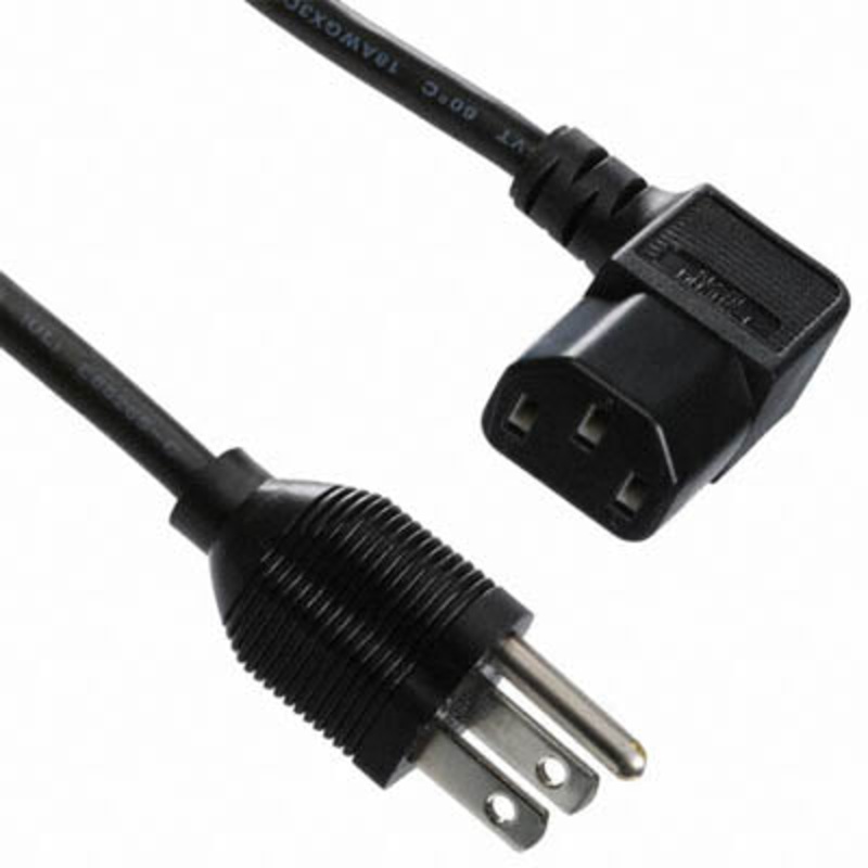 CPC10-RASJT14 – INST CORD 3/14 10FT RND RA RCPT BLK SJT PLUG 5-15P TO FEMALE C13