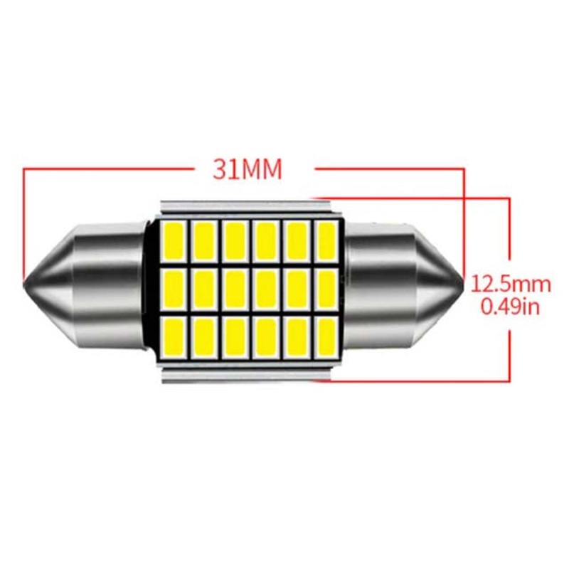 BJKN-5727A – LED BULB FESTOON 12V WHITE 31MM 18LEDS WHITE 6000K 1W CAR BULB