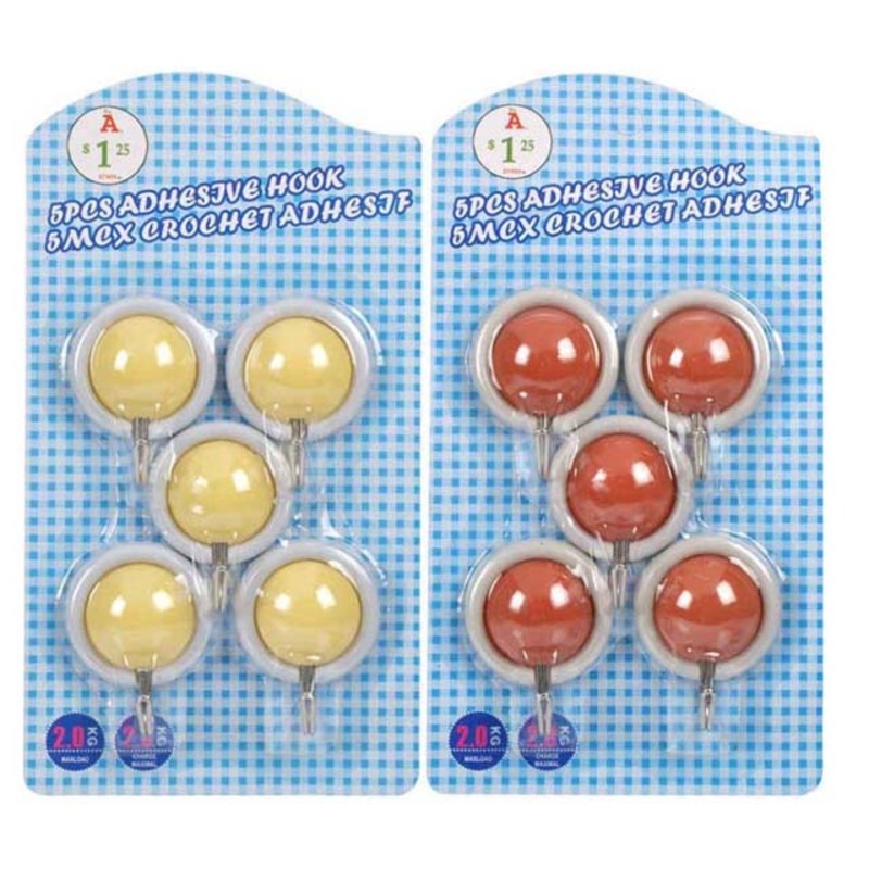K102K5Q – UTILITY HOOK ADHESIVE ASSORTED COLORS (5 pcs/pkg)