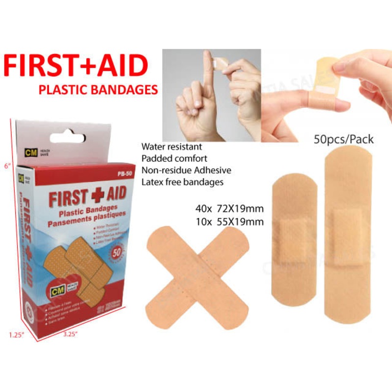 PB-50 – BANDAGES PLASTIC ASSORTED 50PK