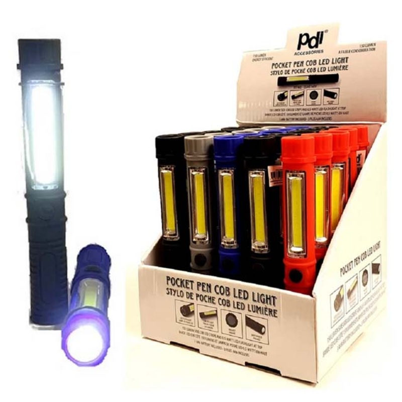 PDI-998 – FLASHLIGHT COB LED PEN LIGHT W/MAGNETIC BASE ASSORTED COLORS