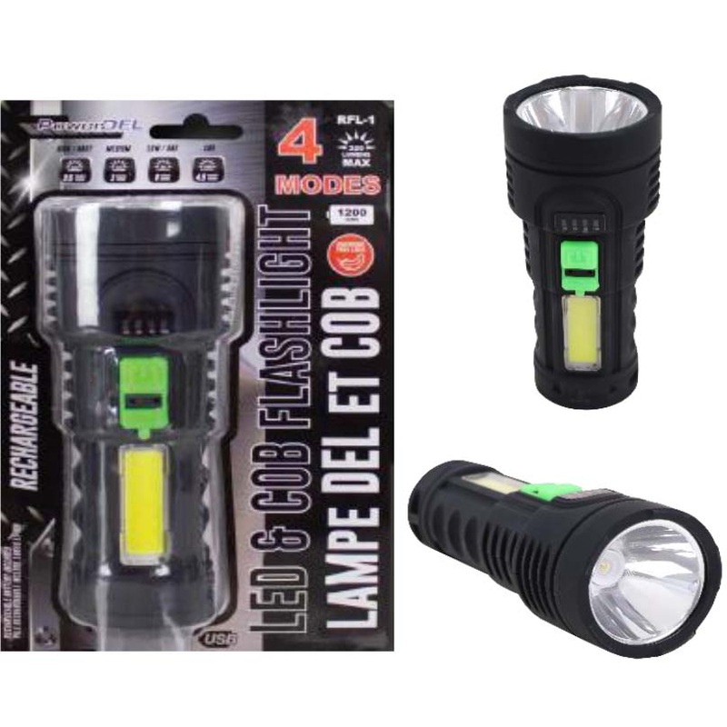 RFL-1 – FLASHLIGHT LED+COB RECHAGEABLE USB CHARGING 320 LUMENS