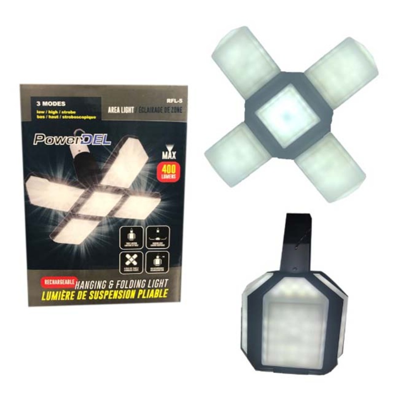 RFL-5 – HANGING AND FOLDING LIGHT 400LUMEN RECHARGEABLE CAMPING AND SECURITY