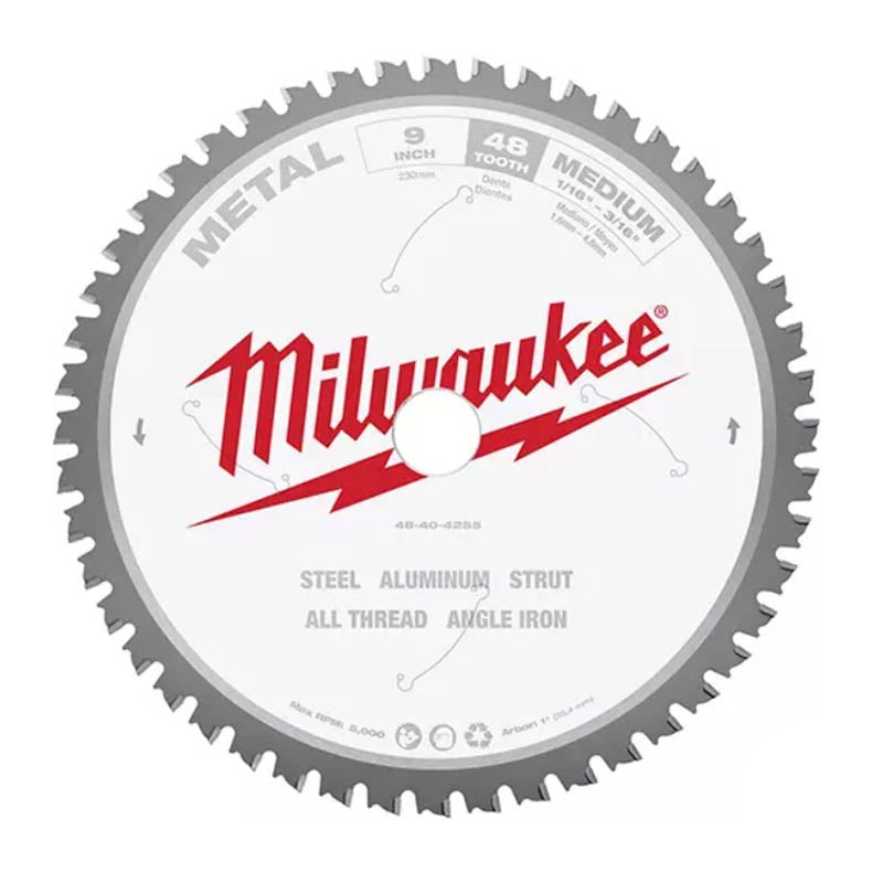 48-40-4255 – SAW BLADE 9INX48T 1IN ARBOR FOR CUTTING ALUMINUM STEEL