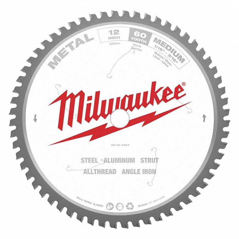 48-40-4265 – SAW BLADE 12INX60T 1IN ARBOR FOR CUTTING ALUMINUM STEEL