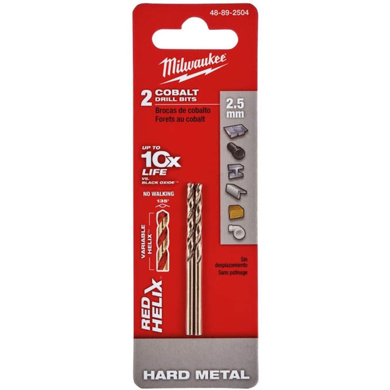 48-89-2504 – DRILL BIT METRIC RED HELIX 2.5MM COBALT HARD METAL (2 pcs/pkg)