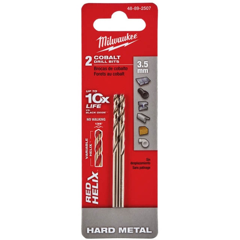48-89-2507 – DRILL BIT METRIC 3.5MM RED HELIX COBALT FOR HARD METAL 10X LIFE (2 pcs/pkg)