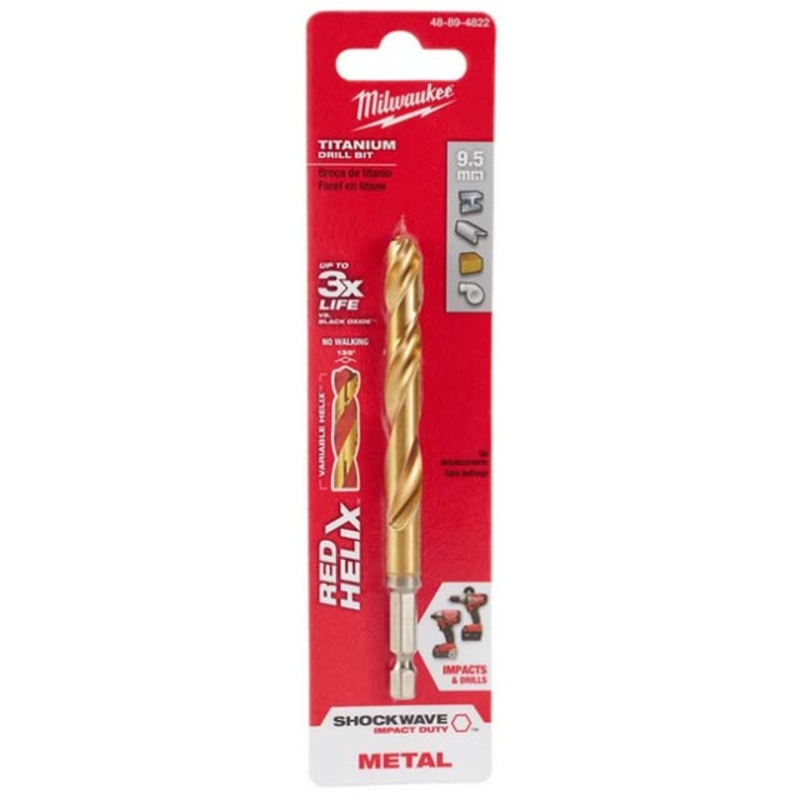 48-89-4822 – DRILL BIT METRIC 9.5MM SHOCKWAVE RED HELIX TITANIUM METAL