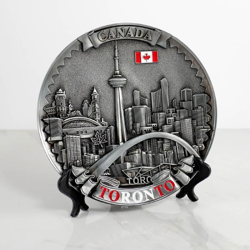 02-0110 – TORONTO SOUVENIR PEWTER LANDMARK PLATE 8IN
