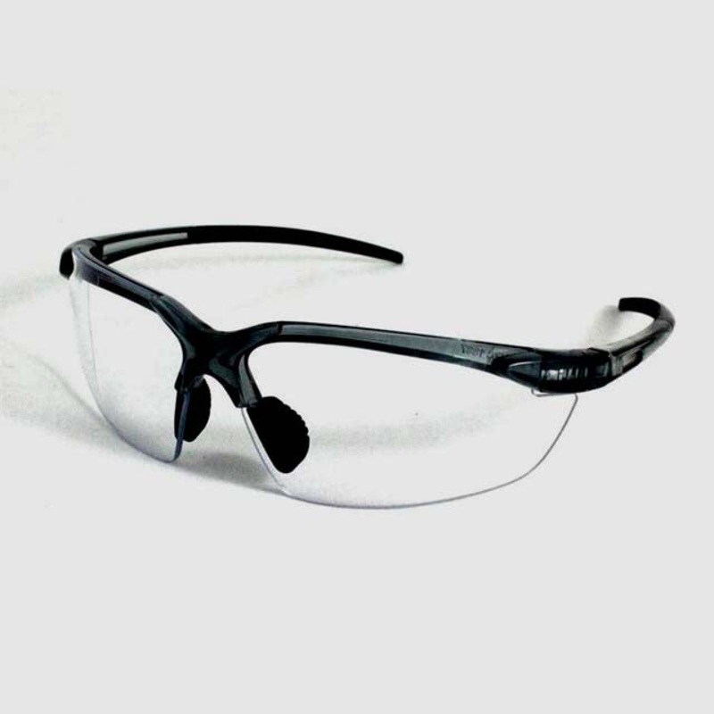 15281024 – SAFETY GLASSES CLEAR DARK GREY FRAME w/ CSA