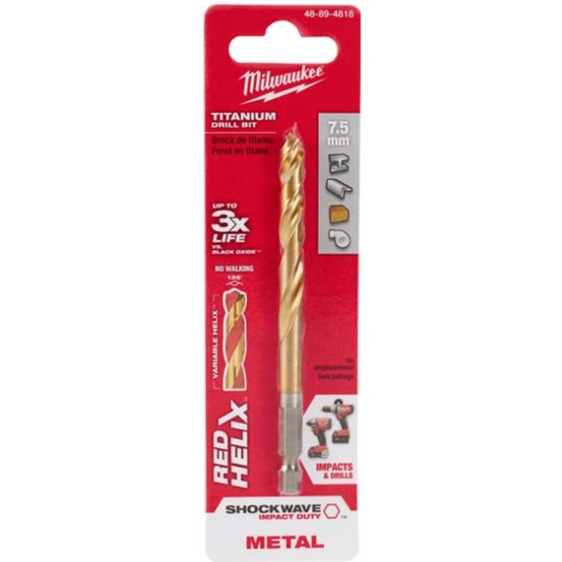 48-89-4818 – DRILL BIT METRIC 7.5MM SHOCKWAVE TITANIUM RED HELIX FOR METAL