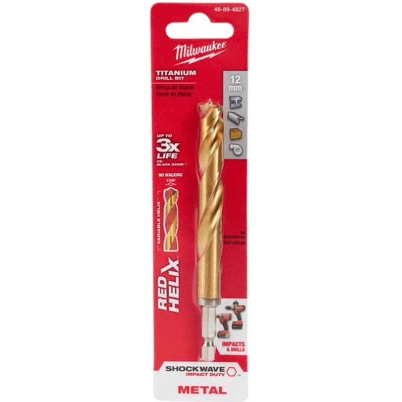48-89-4827 – DRILL BIT METRIC 12MM SHOCKWAVE TITANIUM RED HELIX METAL