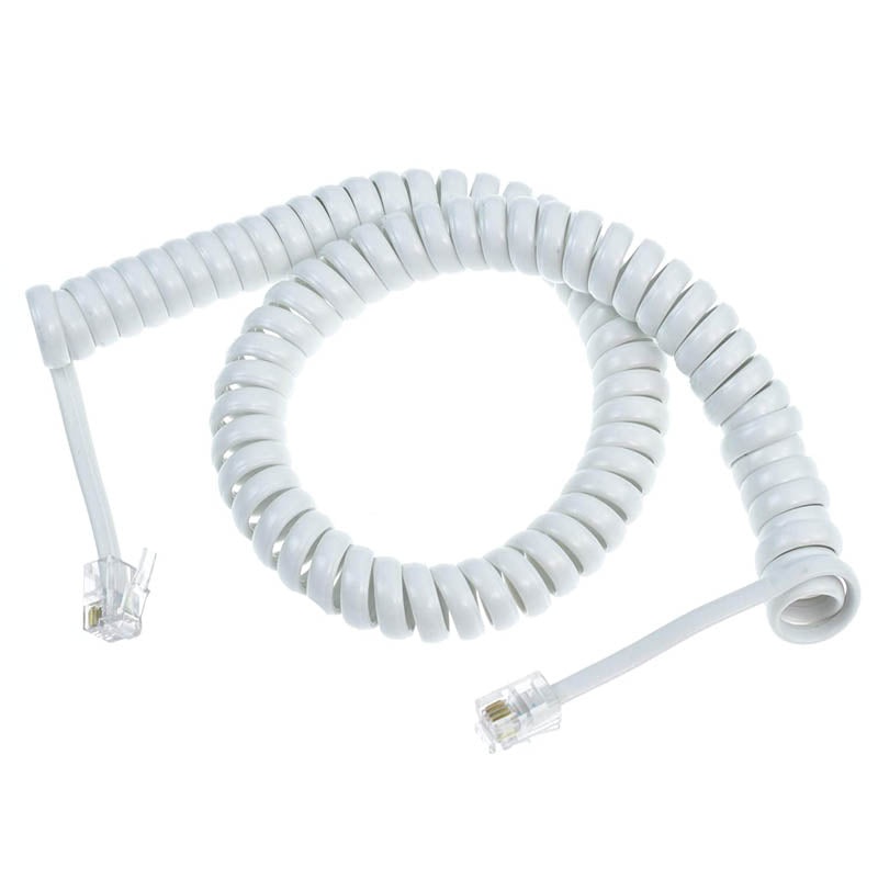 TC6014-15WH – MODULAR CABLE 4P4C M/M 15FT WHT CURLY