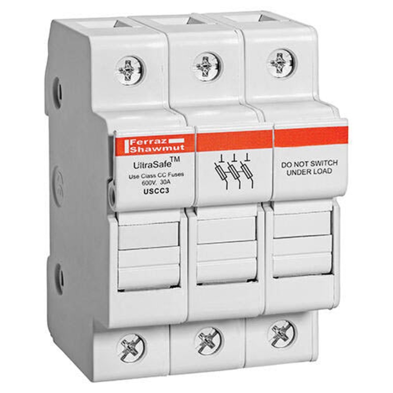 USCC3 – FUSE HOLDER 30A 600VDC/600VAC DIN RAIL CLASS CC 3 POLES