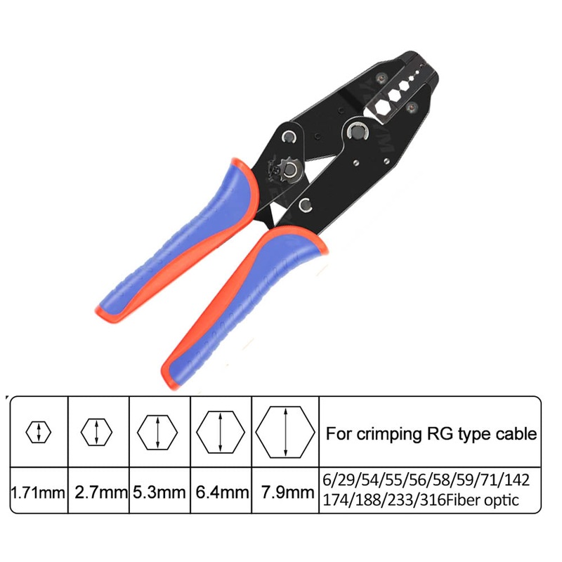 YF-05H – CRIMPER RATCHET RG58/59/6/174/29 /233/316 FIBER OPTICS BNC/SMA