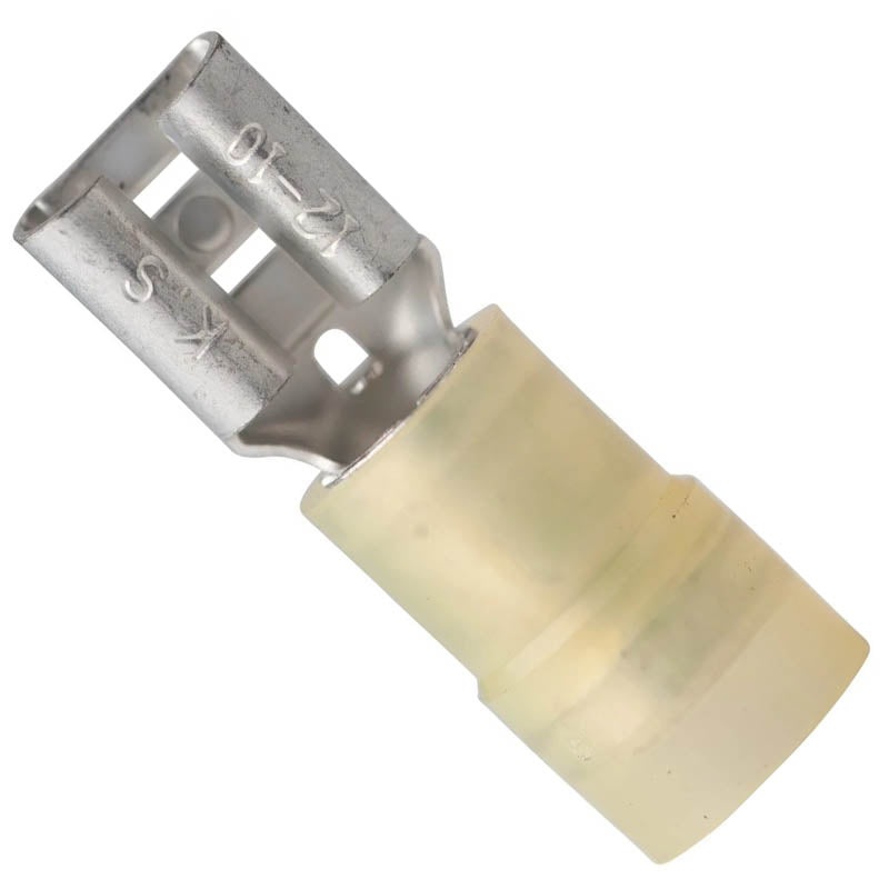 230828 – QUICK CONN FEM YEL 0.250IN 12-10 AWG 6.4X0.8MM NYLON DOUBLE CRIMP (4 pcs/pkg)