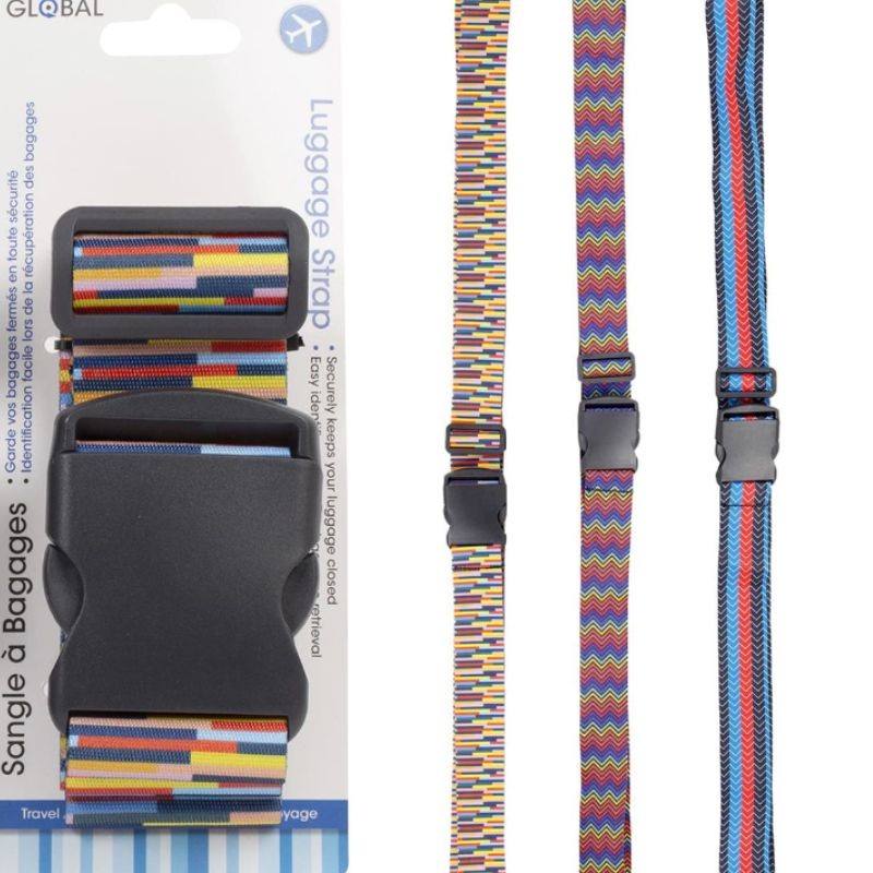 74939 – LUGGAGE STRAP GLOBAL COLOURED PATTERN WITH QUICK RELEASE