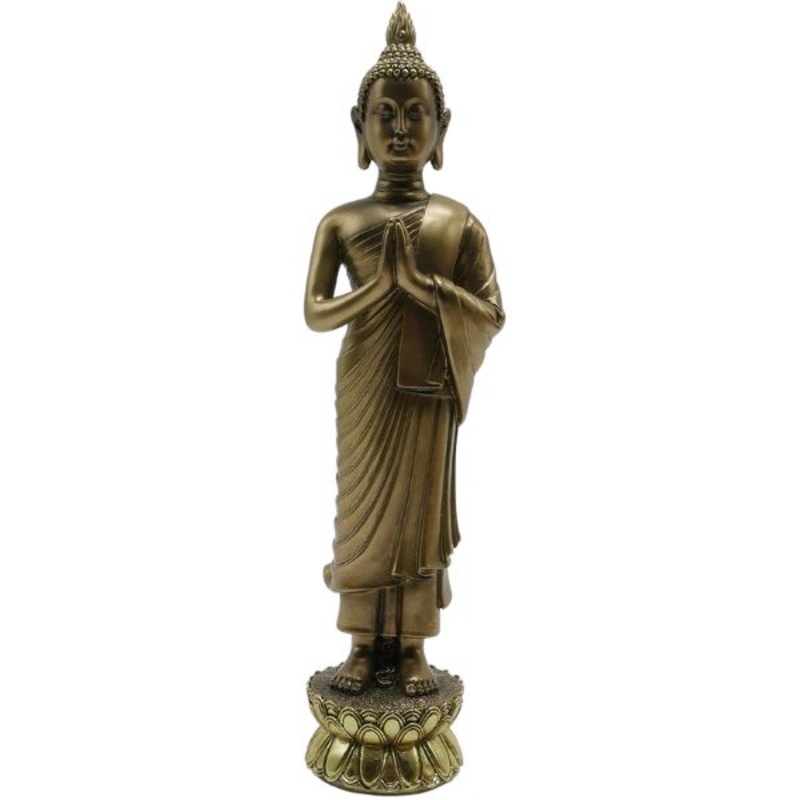 22-018 – BUDDHA STANDING WITH FOLDED HANDS GOLDEN STATUE 3X3X12IN