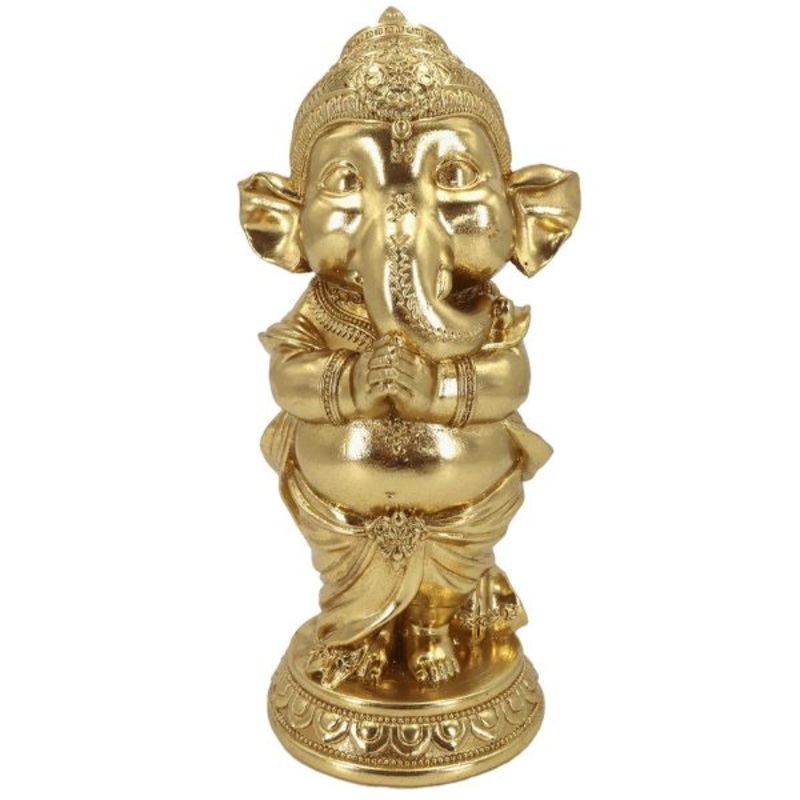 22-1006 – GANESHA STANDING WITH FOLDED HANDS GOLDEN STATUE 7X6X16IN