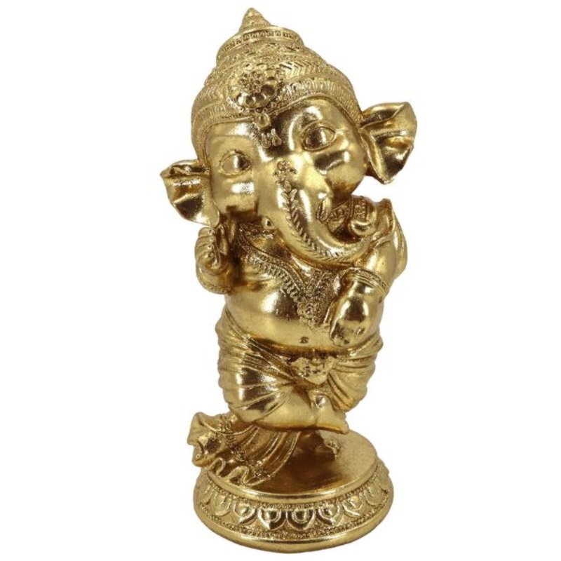 22-1007 – DANCING GANESHA GOLDEN STATUE 5X4X9IN POLYRESIN HAND PAINTED