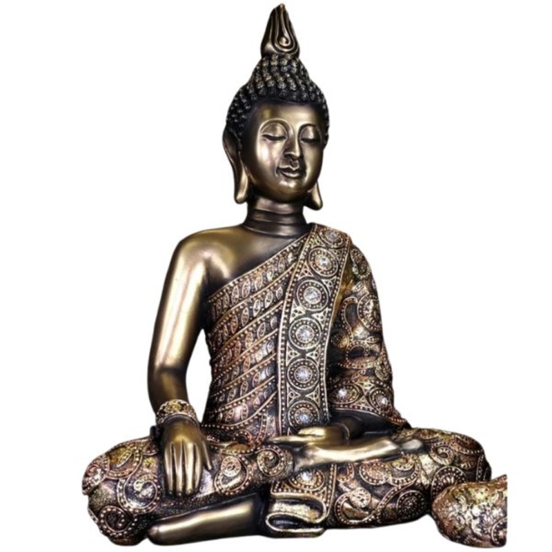 22-269 – BUDDHA STATUE SITTING POSITION 9X6X14IN POLYRESIN HAND PAINTED.