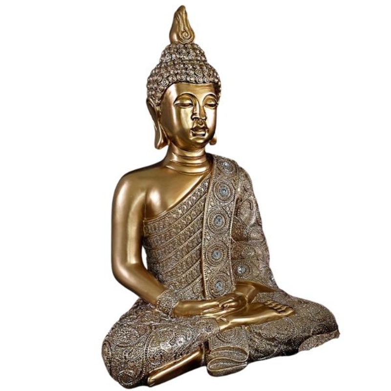 22-816 – BUDDHA GOLDEN STATUE SITTING 10X7X16IN POLYRESIN HAND PAINTED