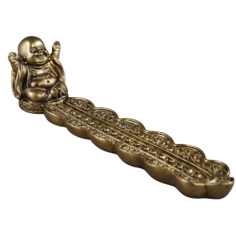 22-906 – LAUGHING BUDDHA GOLDEN INCENSE STICK HOLDER 8X2X2IN