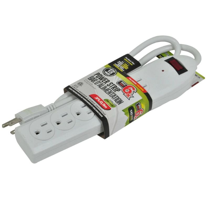 PB6-3S – POWER BAR 6 O/LET 3FT CORD SURGE PROTECT WHT 15A