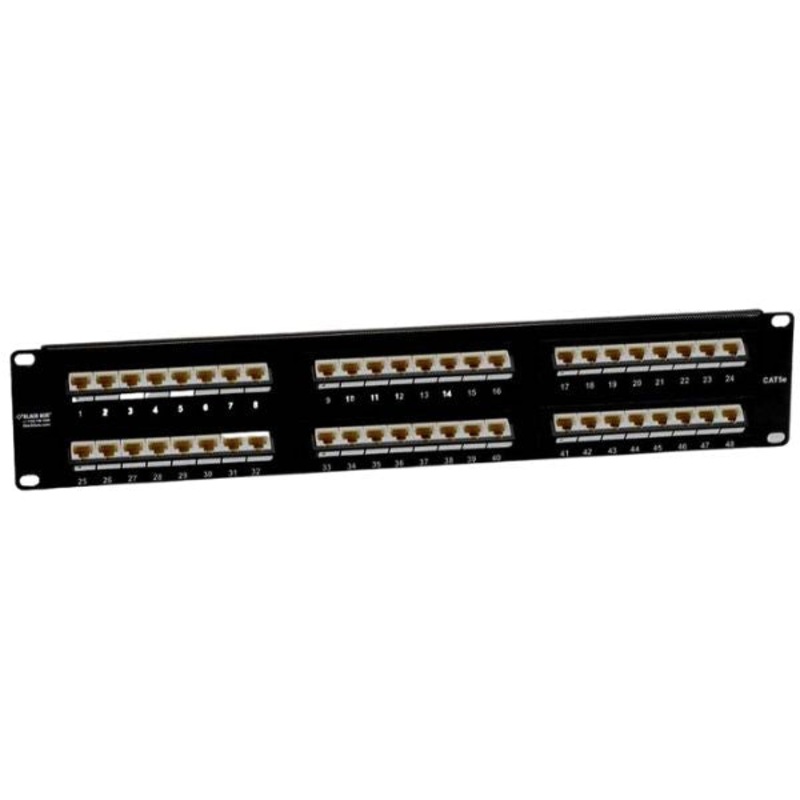 JPM5E48-45ANG-UU – PATCH PANEL 48PORT CAT5E BLK 2U RACK MOUNT 110 45DEG UP PORTS