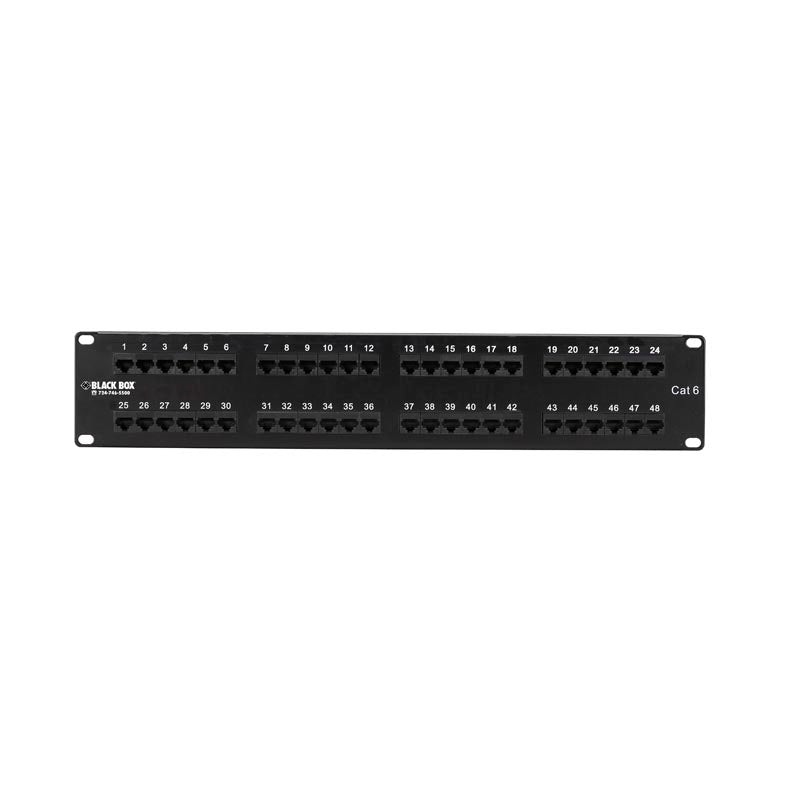 JPM648A – PATCH PANEL 48PORT CAT6 2U 19IN BLK
