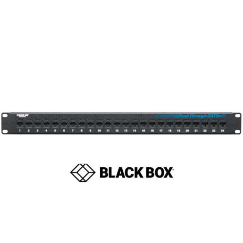 JPM808A-R2 – PATCH PANEL 24PORT CAT5E BLK 1U RACK MOUNTABLE FEED THROUGH