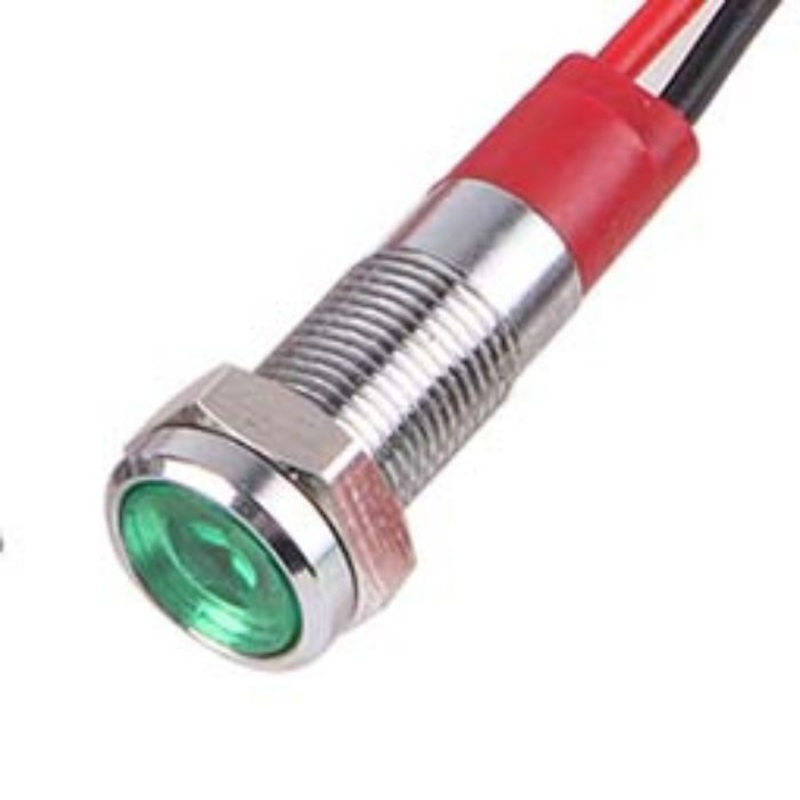 BMA-124 – INDICATOR LED 6V 6MM GRN CHMT WIRES METAL IP67 PILOT LIGHT