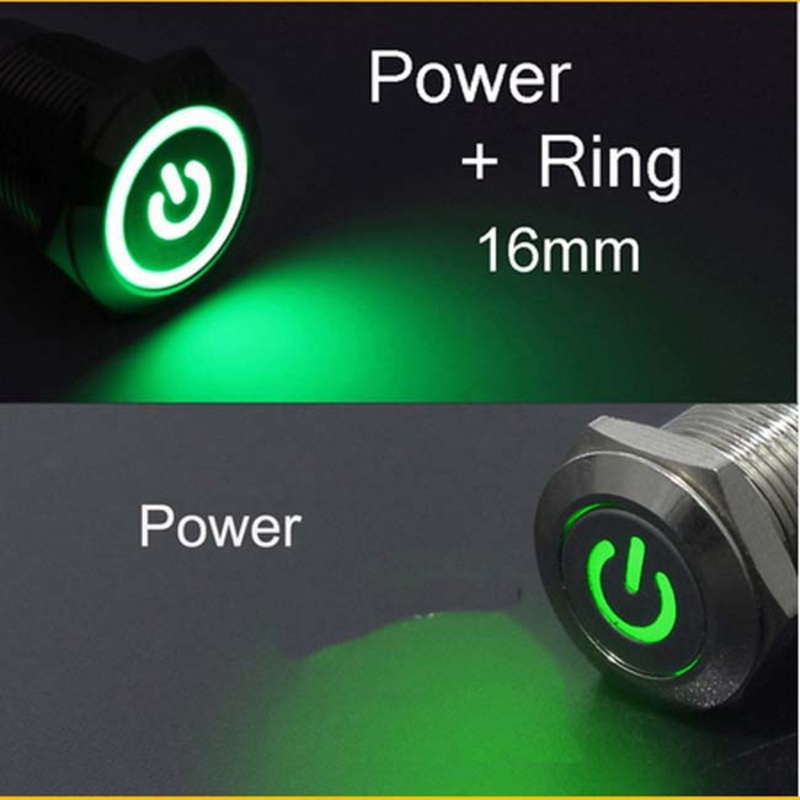 SCJT-7374 – PUSH SWITCH LIT LATCH GRN 1P2T 16MM RND NO/NC 12-24V RING LED