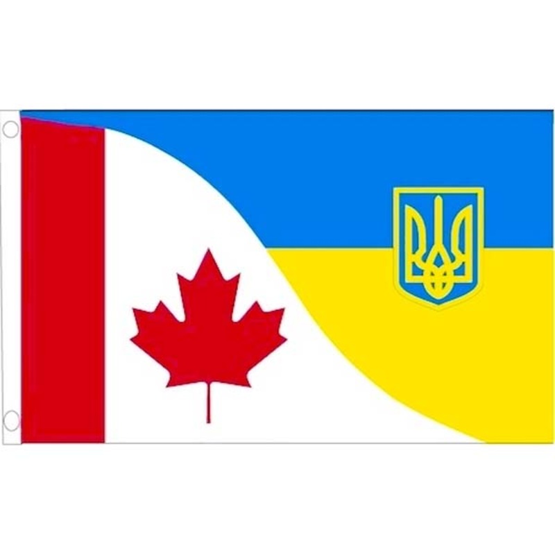 16803 – CANADA/UKRAINE TRI. FRIENDSHIP SOUVENIR FLAG 3 X 5 FT