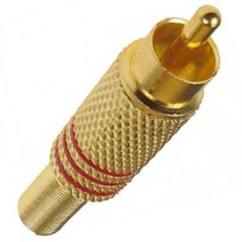 AG1010R – RCA PLUG INLINE SOL METAL RED GOLD STRAIN RELIEF