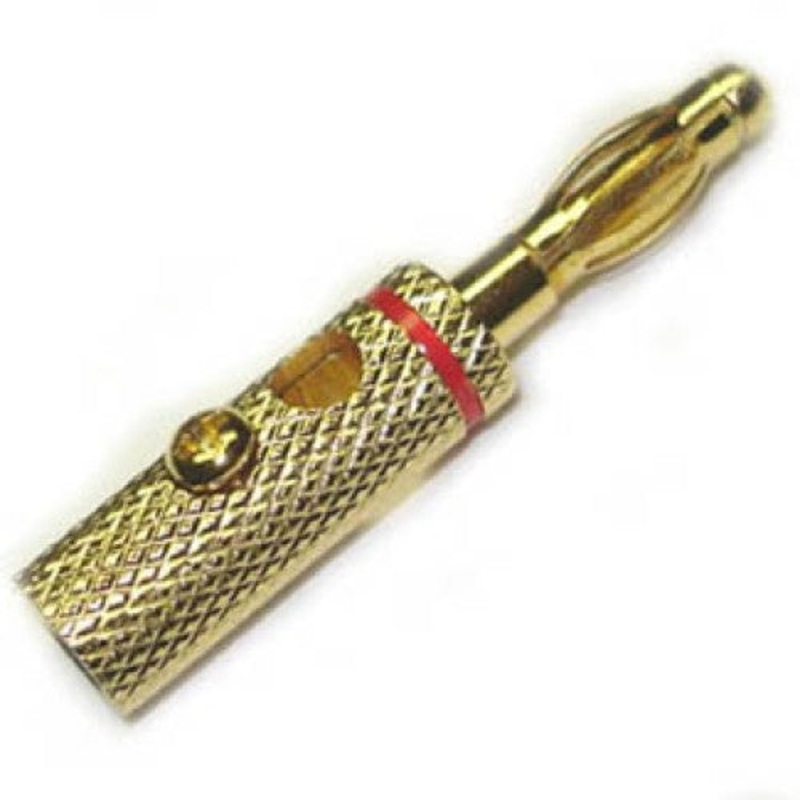 BG1005R – BANANA PLUG SOLDERLESS GOLD RED SCREW WITH HOLE