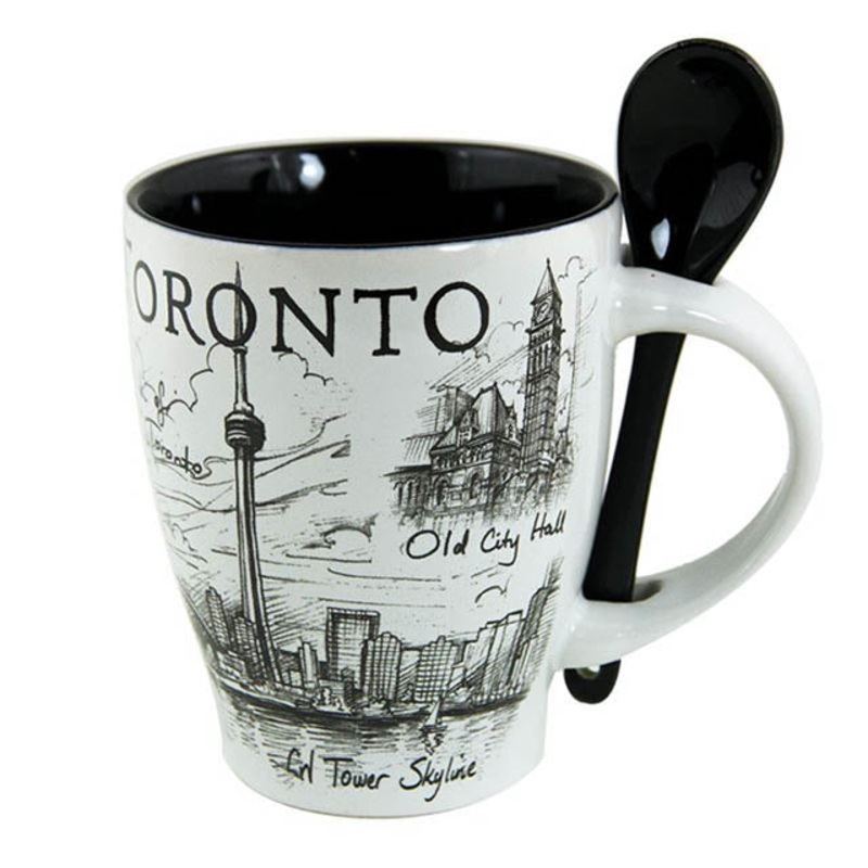 00612 – TORONTO SOUVENIR MUG W/SPOON BLACK/WHITE