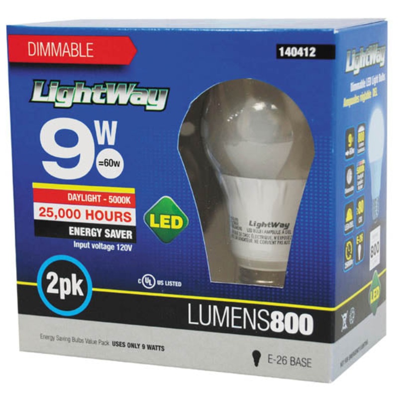 140412 – BULB LED A19 E26 DAY LIGHT 9W DIMMABLE 120V REPLACES 60W (2 pcs/pkg)