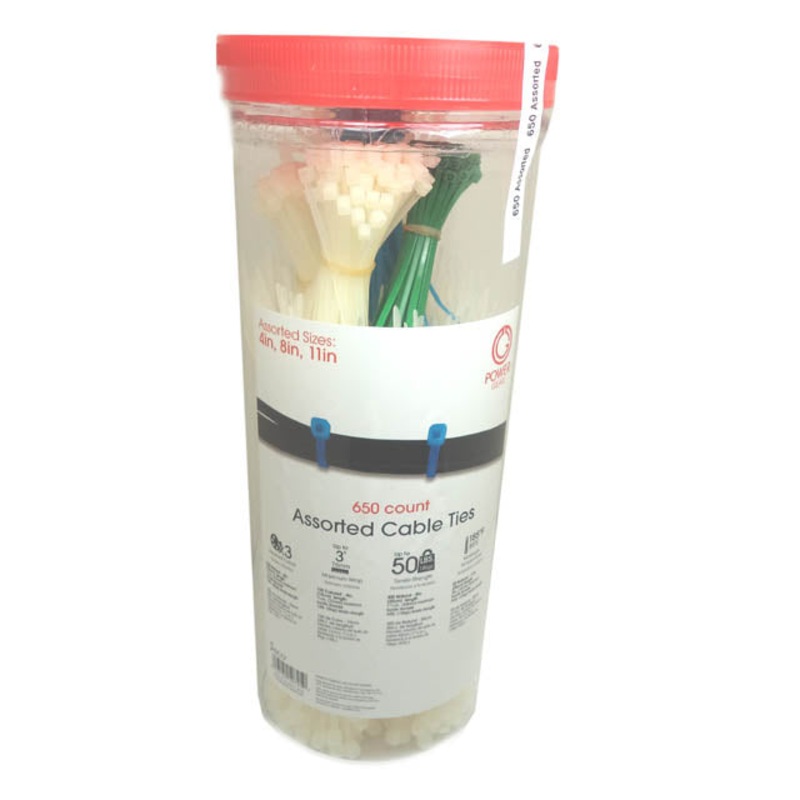 50725 – CABLE TIE ASSORTED COLOUR & SIZE 650PC/CANISTER
