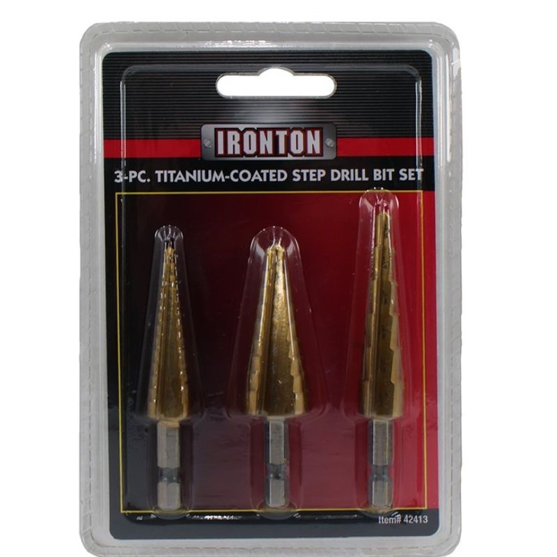 42413 – STEP DRILL BIT 3PC SET 3/16-1/2 1/4-3/4 1/8-1/2IN