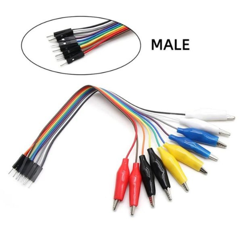 INSTR-000071 – JUMPER WIRE MALE TO ALLIGATOR CLIP 10PIN 20CM LONG