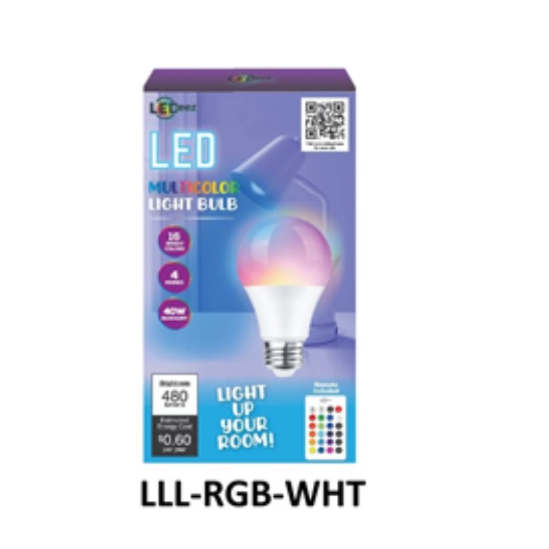LLL-RGB-WHT – BULB LED COLOR CHANGING W/REMOTE 40W 16 BRIGHT COLORS 4 MODES