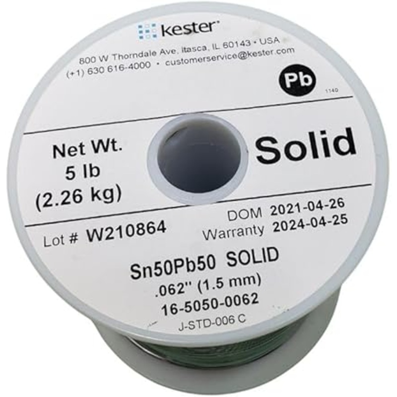 16-5050-0062 – SOLDER WIRE 50/50 SOLID 5LB 1.57 MM 0.062IN DIAMETER SN50PB50