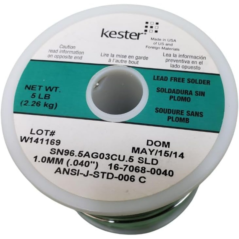 16-7068-0040 – SOLDER WIRE LEAD FREE 5LB 1MM 0.040IN DIA SN96.5AG03CU.5